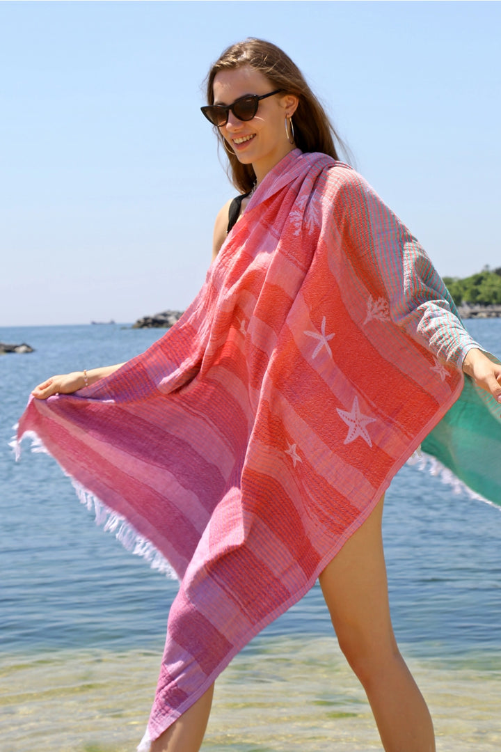 Rainbow in the Sea Turkish Towel, Throw Blanket