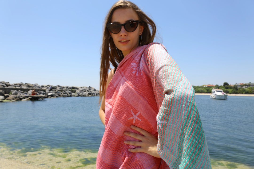 Rainbow in the Sea Turkish Towel, Throw Blanket