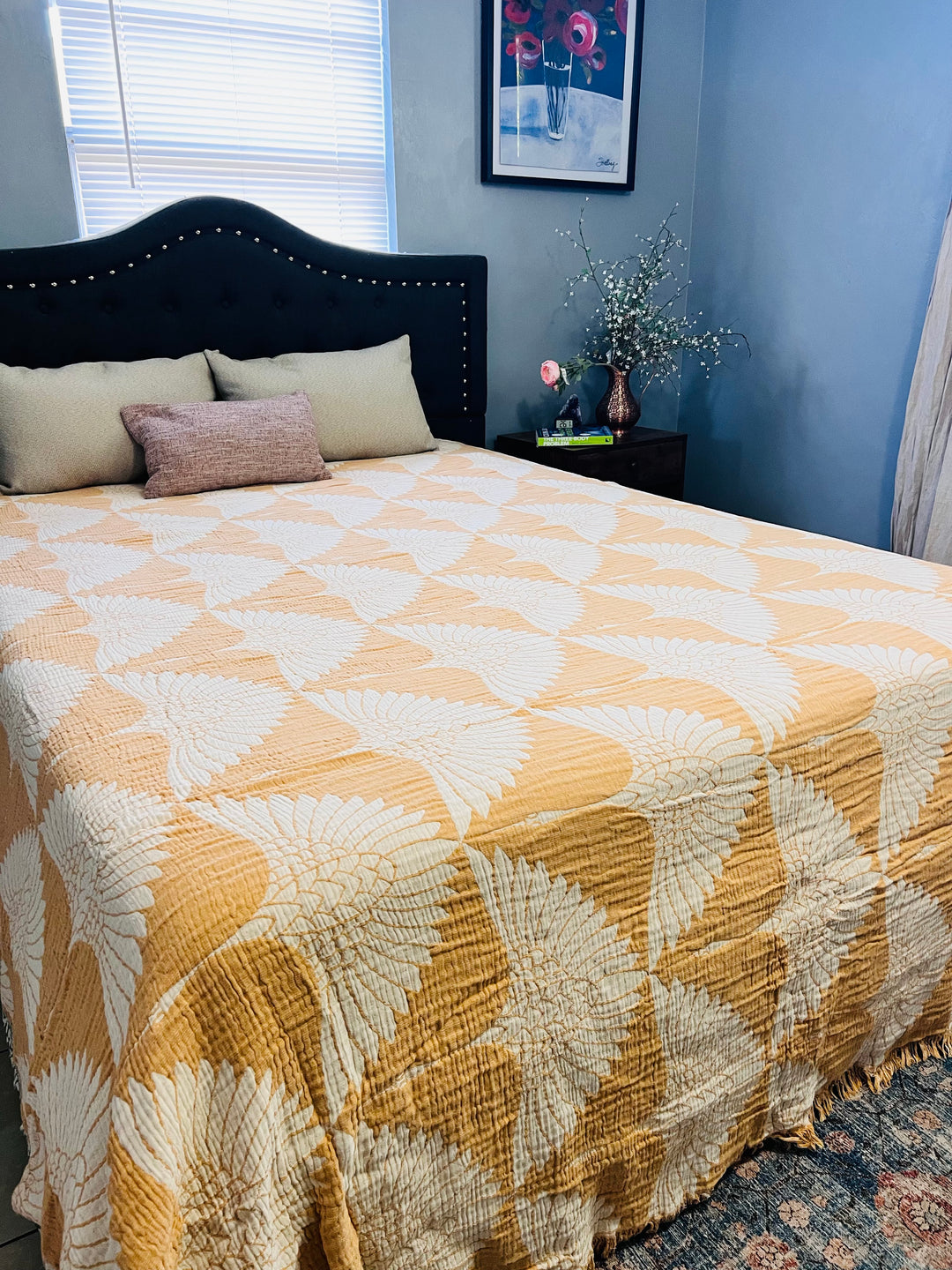 Crane Muslin Bed Blanket Yellow