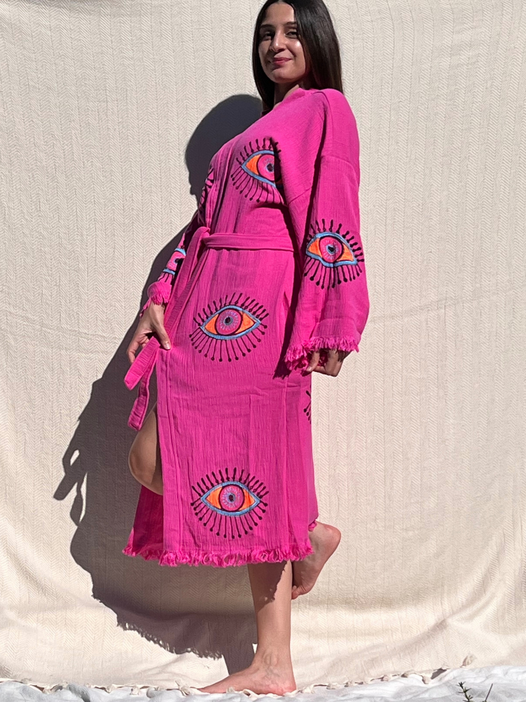 Barbie Kimono Robe, Lounge Wear, Beach Wear, Pink Evil Eye Robe, Morning Gown, Dressing Robe, House Gown