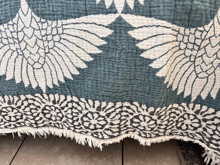 Crane Muslin Bed Blanket Pine Green