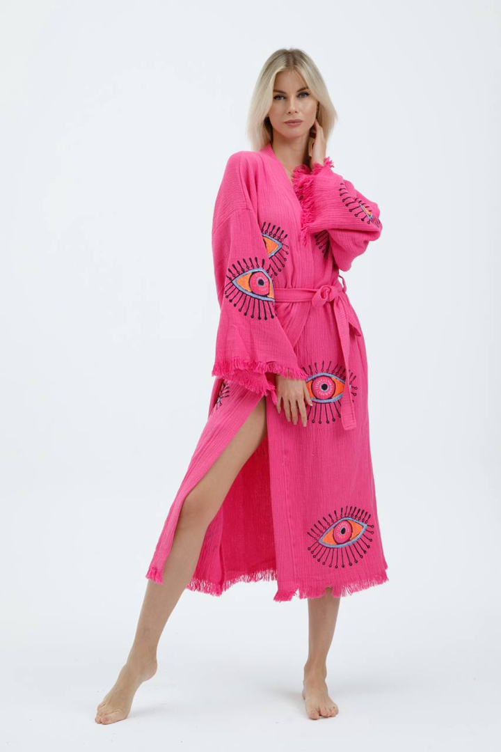 Barbie Kimono Robe, Lounge Wear, Beach Wear, Pink Evil Eye Robe, Morning Gown, Dressing Robe, House Gown