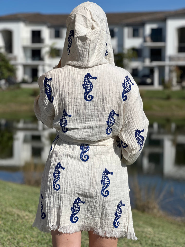 Seahorse Kimono Robe with Hoodie