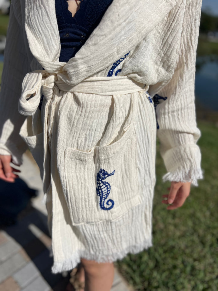 Seahorse Kimono Robe with Hoodie