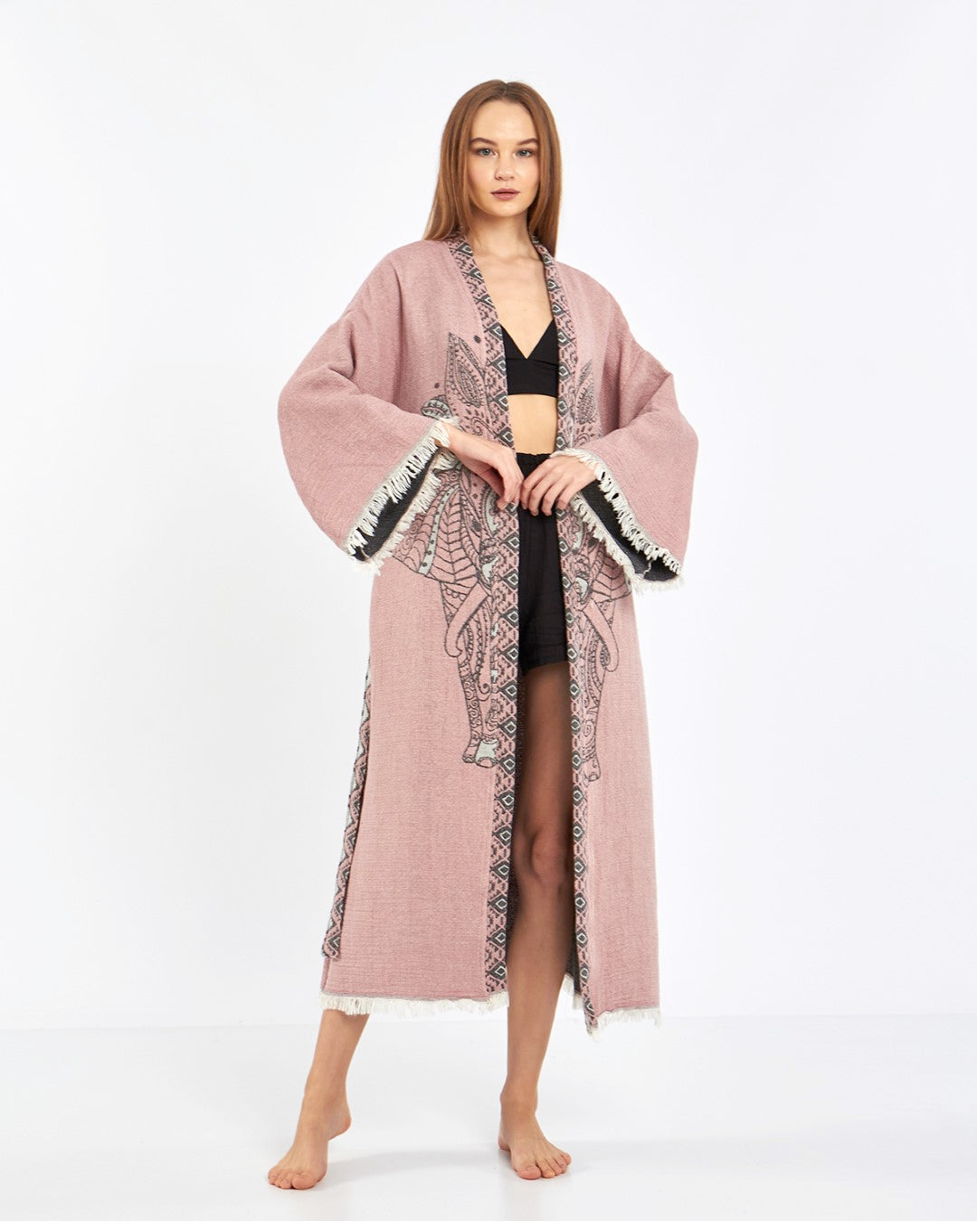 Túnica de elefante rosa rosa, kimono, ropa de salón, ropa de vestido