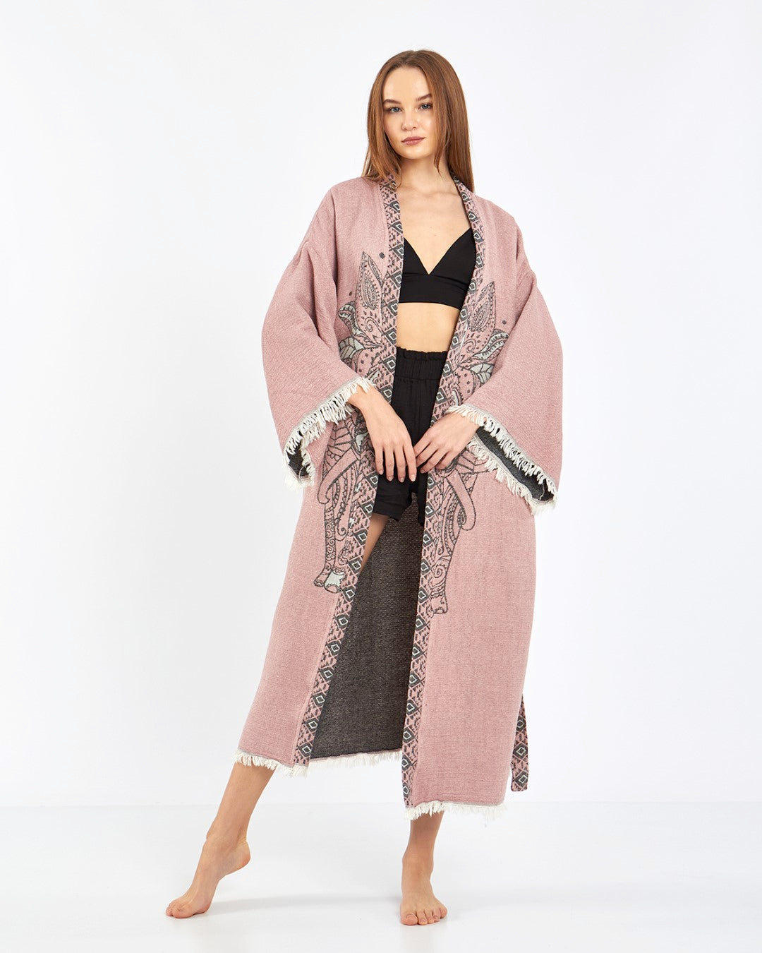 Túnica de elefante rosa rosa, kimono, ropa de salón, ropa de vestido