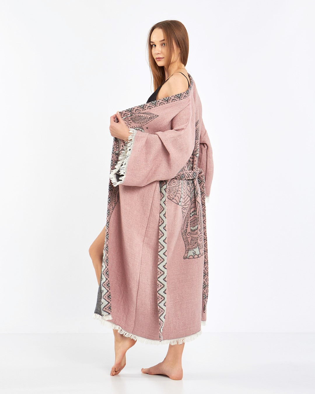 Túnica de elefante rosa rosa, kimono, ropa de salón, ropa de vestido