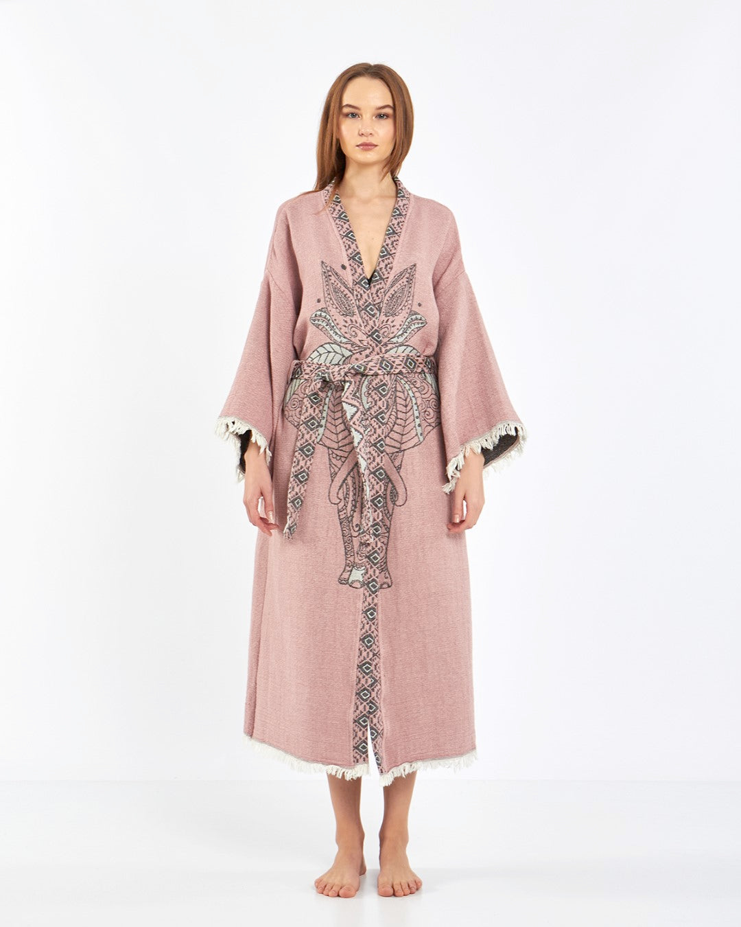 Túnica de elefante rosa rosa, kimono, ropa de salón, ropa de vestido