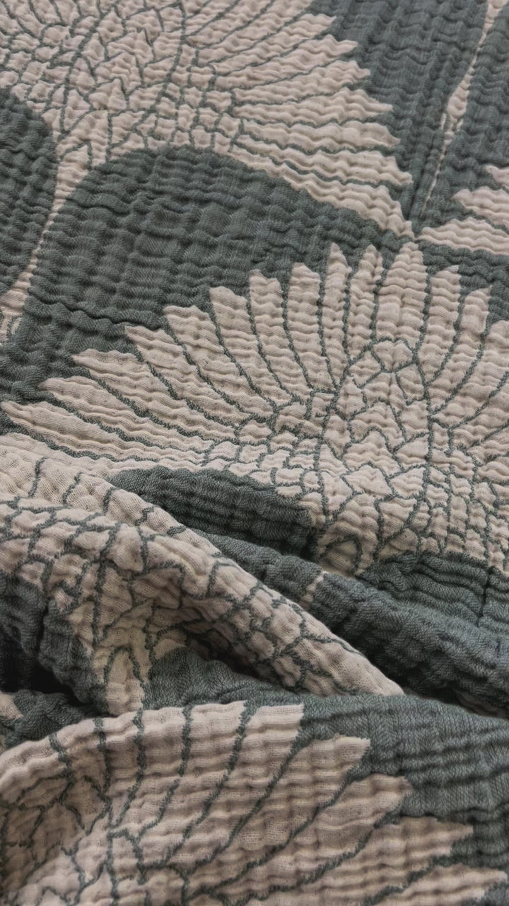 Crane Muslin Bed Blanket Pine Green